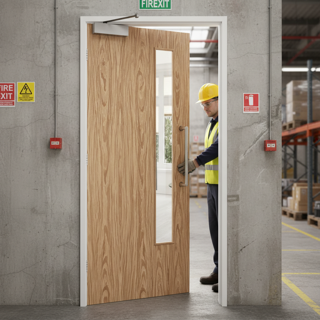 Premium Flush Oak 20G Fire Rated Door with Clear Glazing and Solid Core for Safety and Style