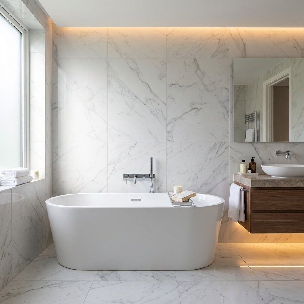 PVC Gloss Waterproof Wall Panelling - White Marble 2400mm x 1000mm