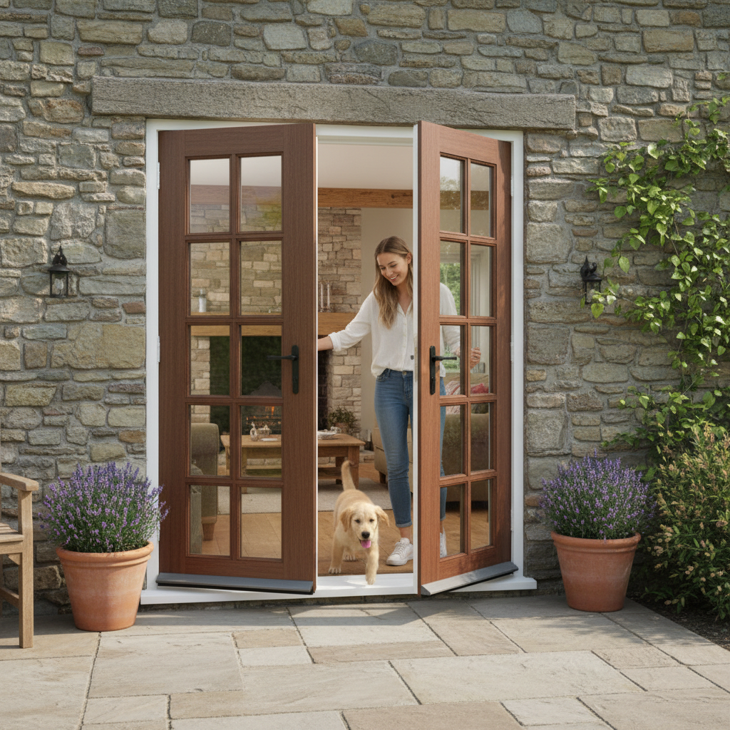 Premium Hardwood Unglazed External French Door Pair - Strong Laminated Timber Construction for Custom Glazing