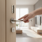 Lever On Round Rose Handle Set - Two-Tone Nickel with Latch and Satin Nickel Hinges for Interior Doors - Image 2