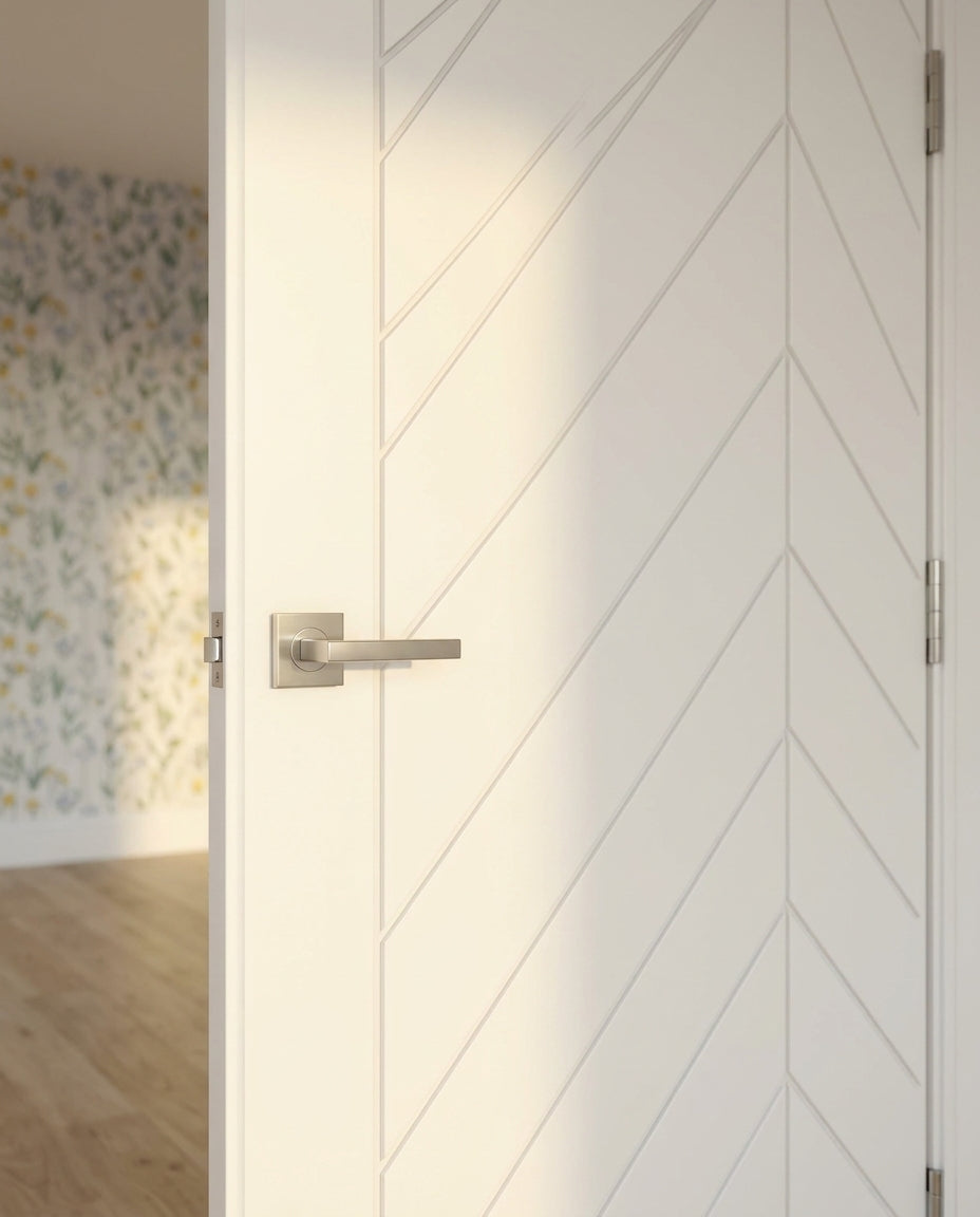 Internal White Primed Chevron Door with Solid Engineered Core, Fully Finished - detail view