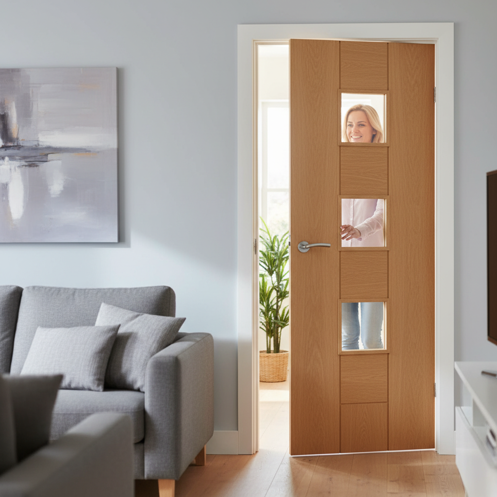 Premium Fully Finished Internal Door with Clear Safety Glass and Engineered Construction for Strength and Style