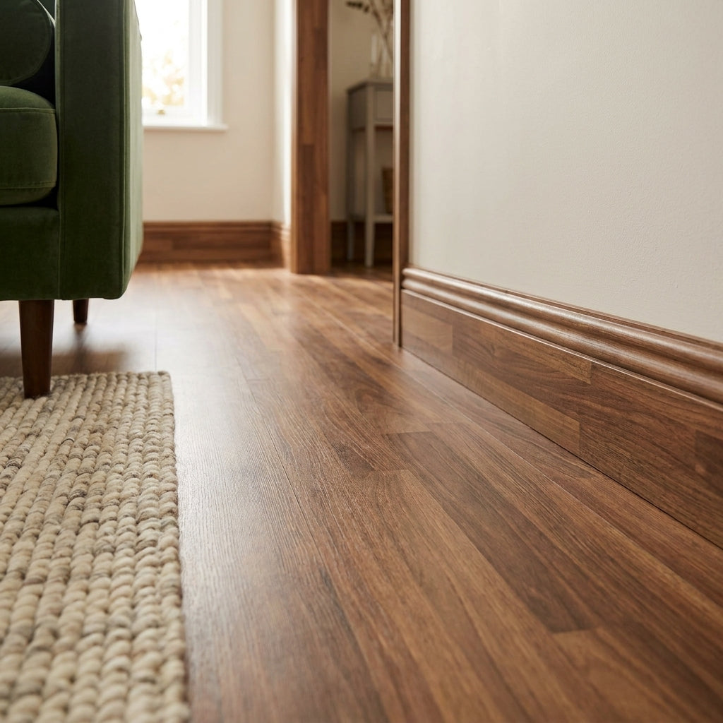 Rounded Edge Upstand Walnut Block Worktop, 3000mm Length - detail view