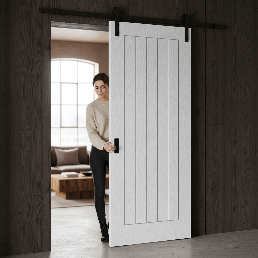 Premium White Moulded Internal Sliding Door with Top Mounted Kit for Modern Elegance
