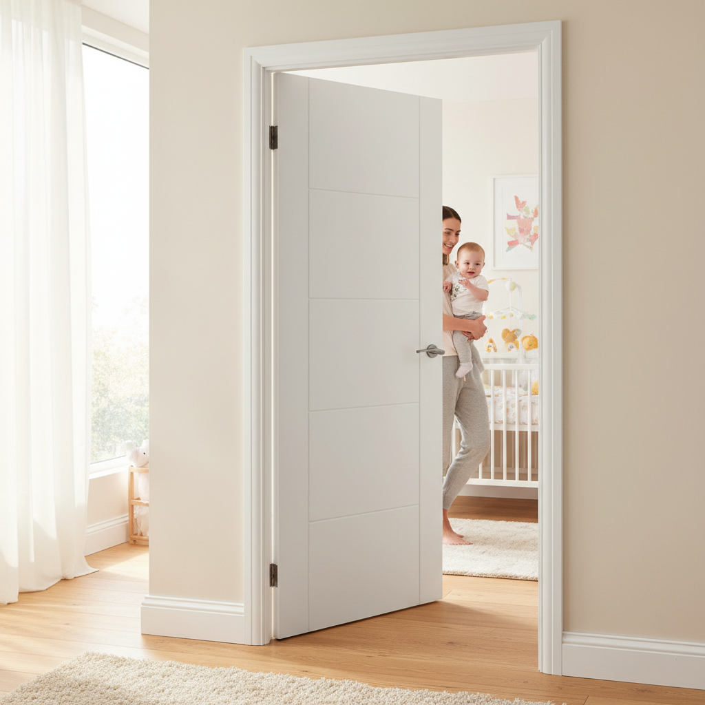 Premium Contemporary White Internal Door with 5 Ladder Style Panels and Engineered Semi Solid Core Construction