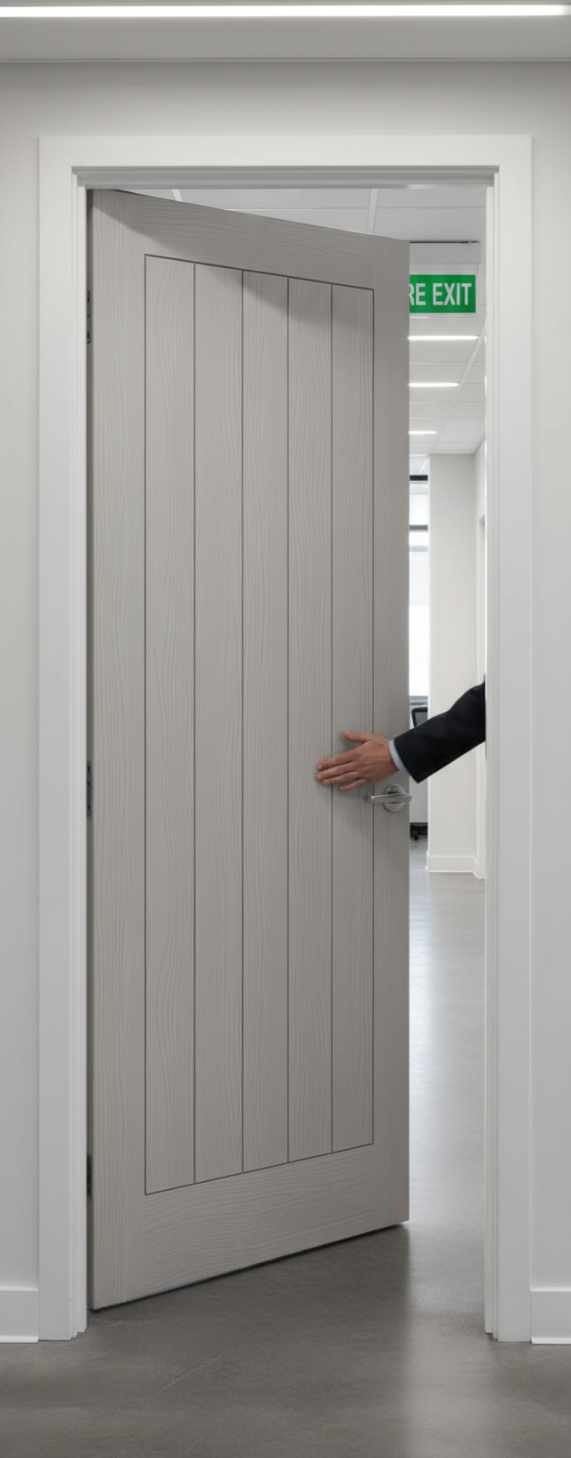 Premium Vertical 5P Textured Grey Moulded Fire Door with Engineered Components and 10-Year Guarantee