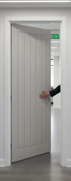 Premium Vertical 5P Textured Grey Moulded Fire Door with Engineered Components and 10-Year Guarantee