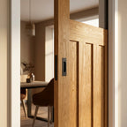 Unfinished Oak Internal Pocket Door Set 1930's 3 Panel 1 Light Clear Glass - detail view