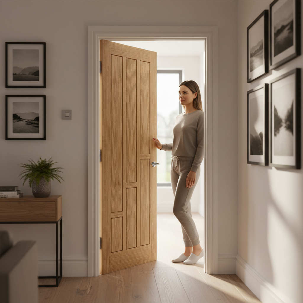 Premium 6 Panel Oak Fire Door with Solid Core and Engineered Construction for Enhanced Durability and Fire Safety