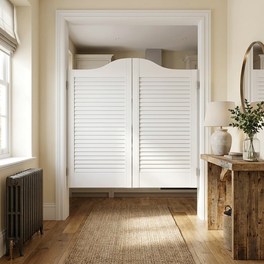 28mm Thick White Painted Cafe Style Louvre Door Pair with 5mm Gap