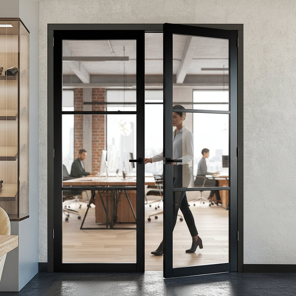 Premium Clear Glazed Industrial Style Door Pair with Solid Softwood Core and Pocket Door Compatibility