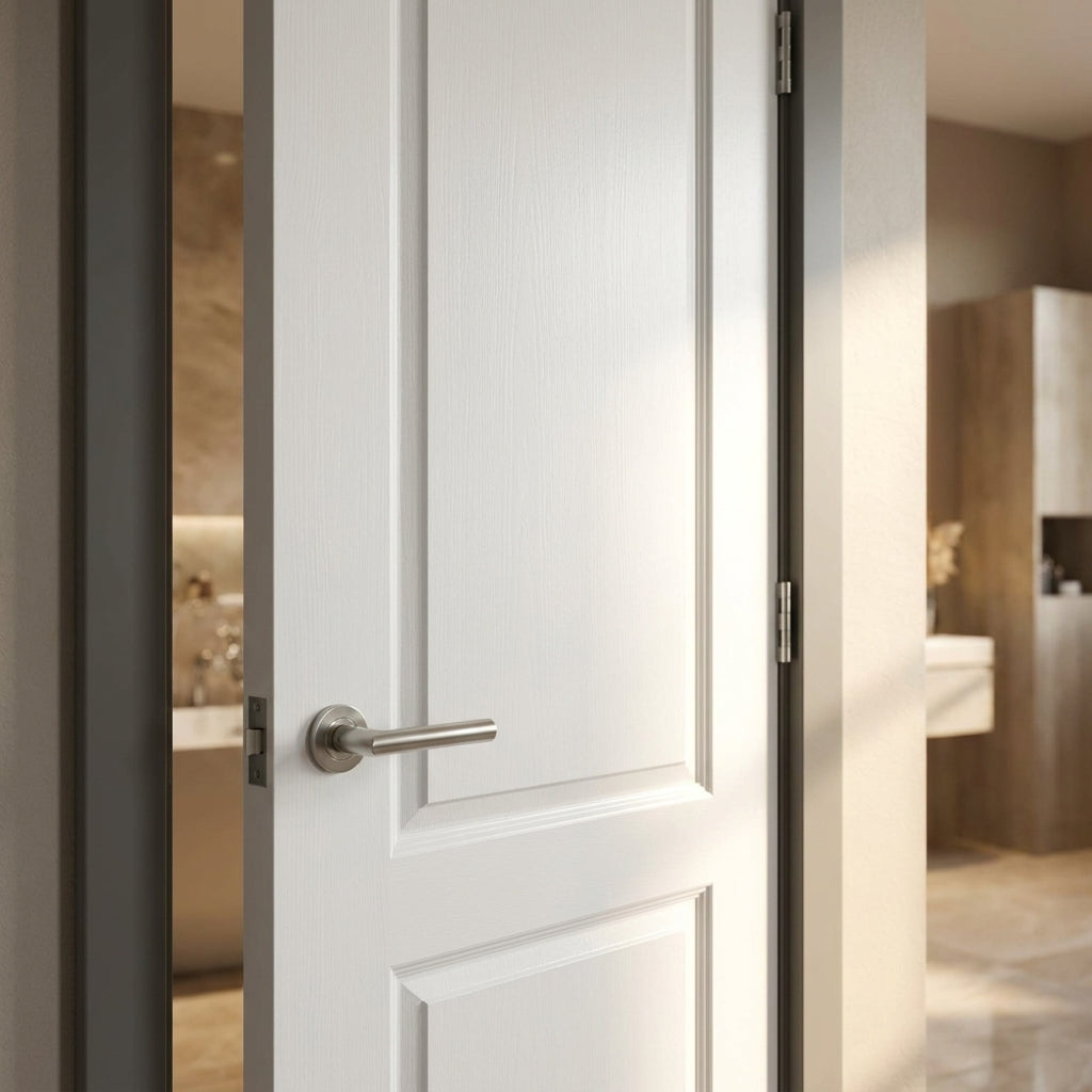 Smooth 2 Panel White Internal Door, Primed, Lifestyle Moulded, Standard Core - detail view