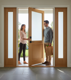 Premium Clear Glazed Oak Grand Entrance Door Set with Sidelights and Flat-Pack Frame for Modern Homes