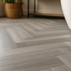 Herringbone Rigid Core LVT Flooring in Cool Grey, 5.5mm Thickness - detail view