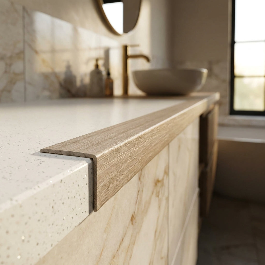 Self-Adhesive Light Grey Oak Stair Nosing Door Profile, 900mm - detail view