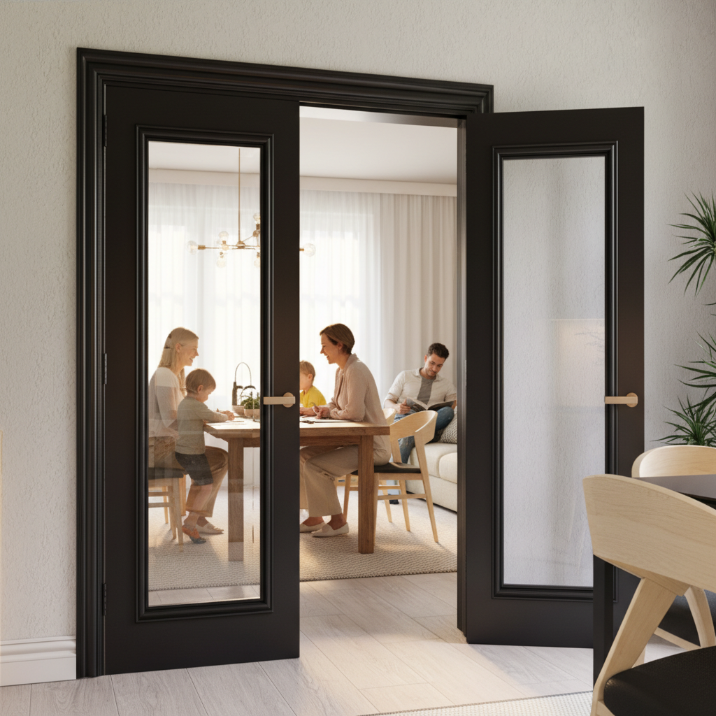 Premium Clear Bevelled Glazed Door Pair - Elegant Black Prefinished Design with Raised Moulding and 10-Year Guarantee