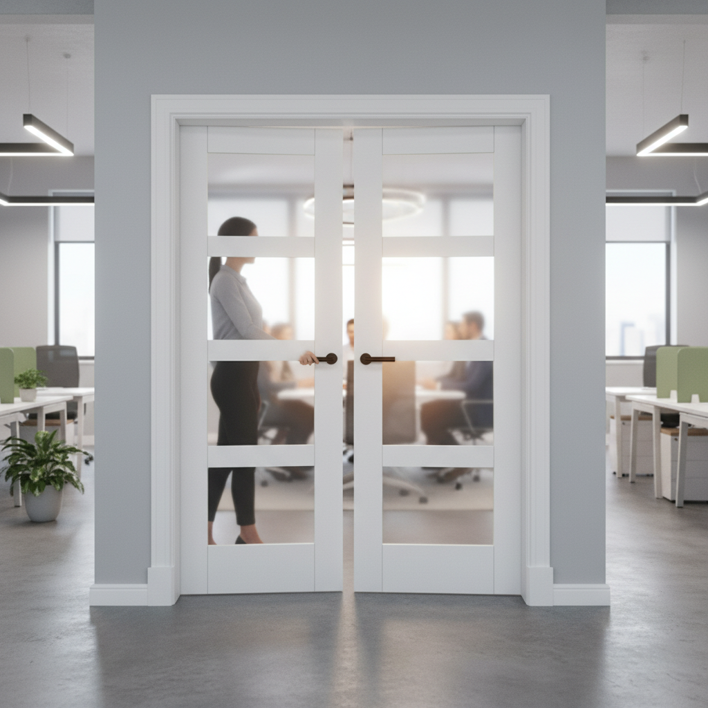 Premium Internal White Primed Shaker 4 Light Obscure Glass Pair Door - Durable and Sophisticated Design for Modern Interiors - Image 2