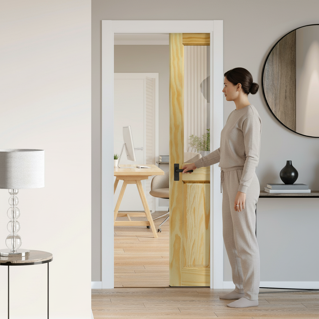 Unfinished Internal Pocket Door Set with Clear Glass Panels, Space-Saving Design and Durable Pine Frame - Image 2