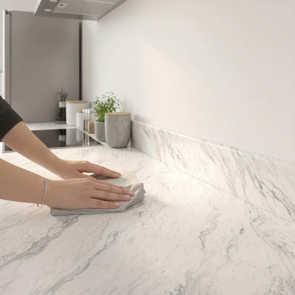 Premium Rounded Edge Upstand 3000mm - Durable Laminate with Marble Effect for Elegant Kitchen Spaces