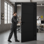 Premium Fully Finished 4 Panel Internal Industrial Studio Door in Jet Black - Durable Timber Construction for Modern Interiors