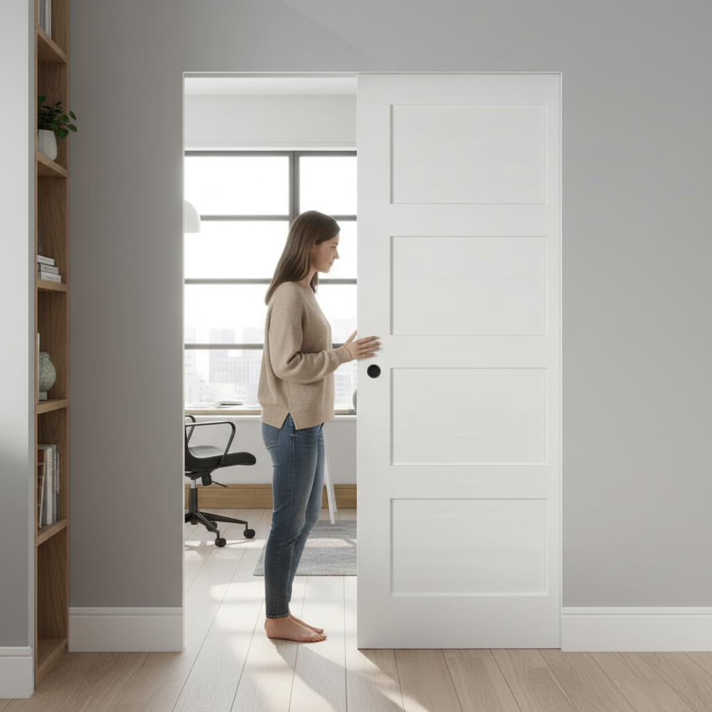 Premium Flush Pocket Door Set with No Bottom Track - Space-Saving and Discreet Design for Home Interiors