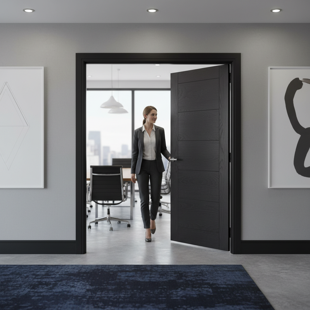 Premium Brushed Black Oak Door Pair with Solid Core, FSC Certified, Non-Rebated Design and 10 Year Guarantee