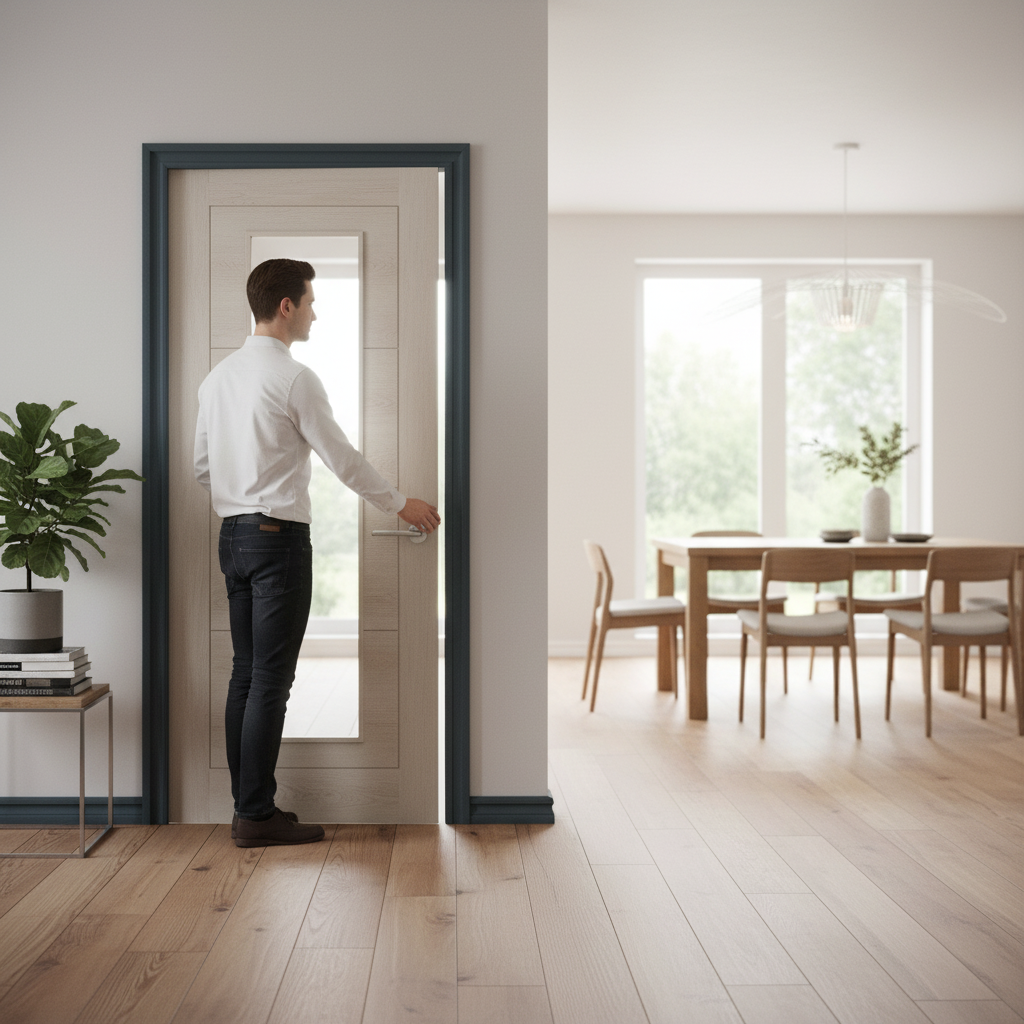 Premium Internal Fully Finished Laminate Ladder Clear Glass Door - Stylish Ivory Oak Design with Lifetime Guarantee - Image 2