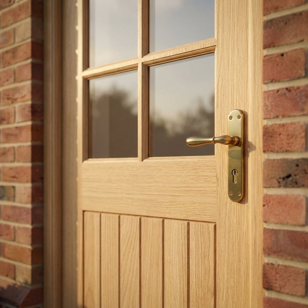 Unfinished External Hardwood Door with 1 Panel and 6 Clear Glass Lights - detail view