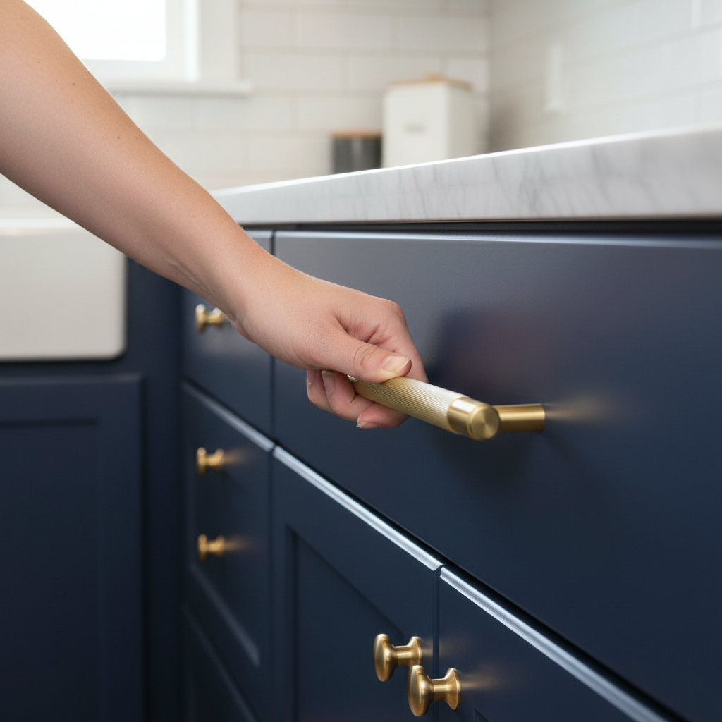 Premium Fluted Medium Round T-Bar Pull Handle - Elegant Satin Gold Finish with Secure Grip for Stylish Interiors - Image 2