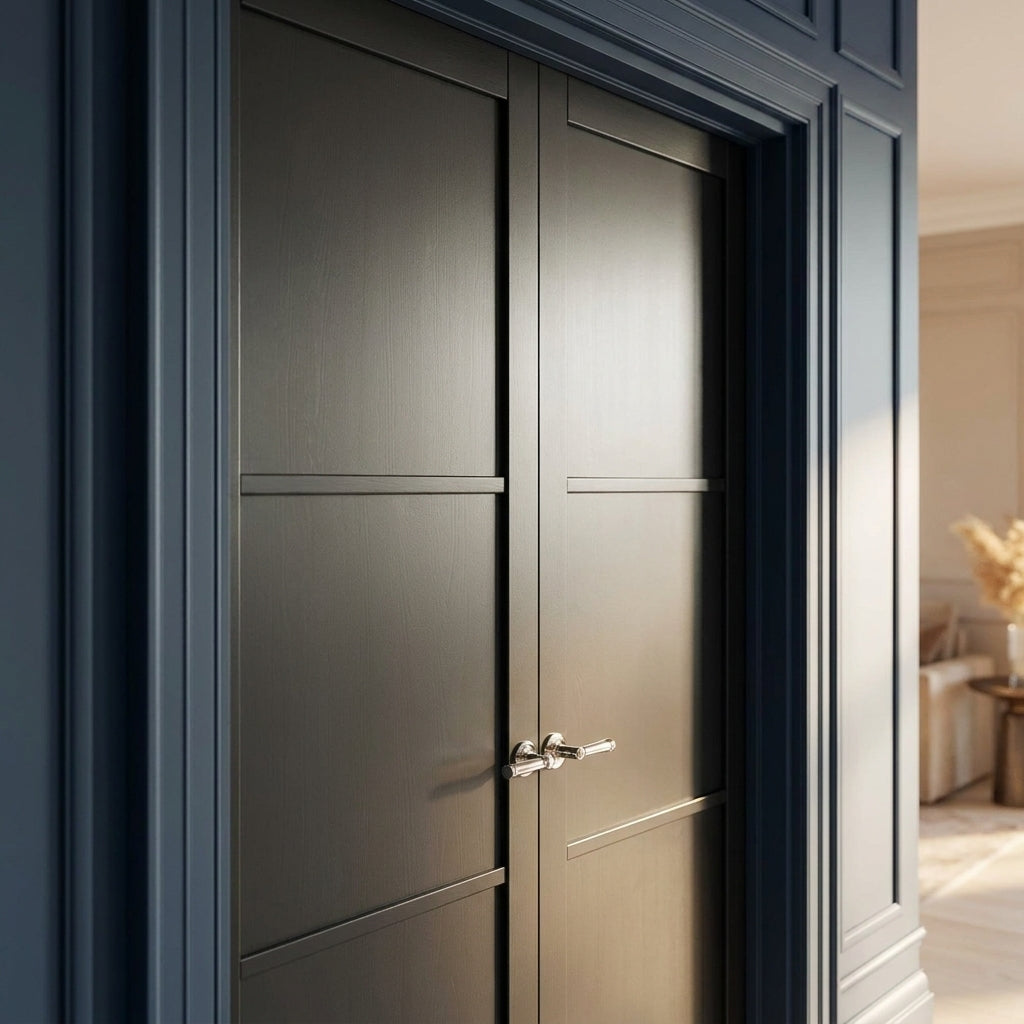Internal 3 Panel Pair Door, Fully Finished, Jet Black, Industrial Style - detail view
