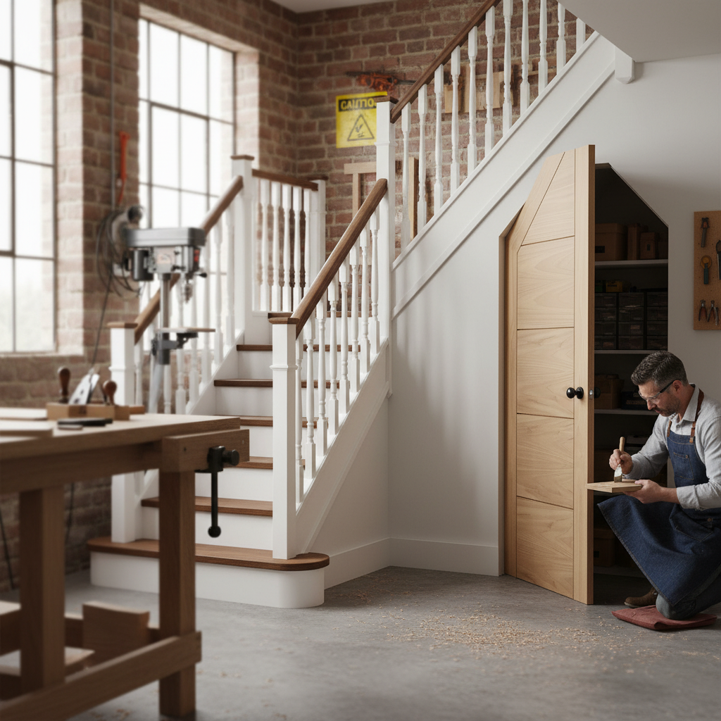 Premium Oak Internal Unfinished Parma Angled Under-Stair Made-to-Measure Cupboard Fire Door for 30-Minute Fire Protection