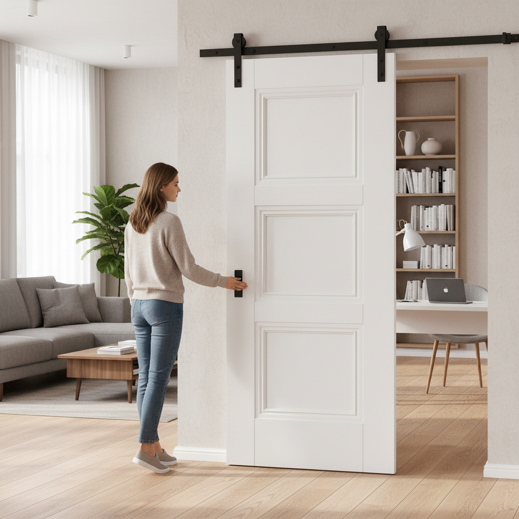 Premium Internal Primed Elegance Sliding Door with Black Top Mounted Track - Modern Sophistication for Contemporary Interiors - Image 2