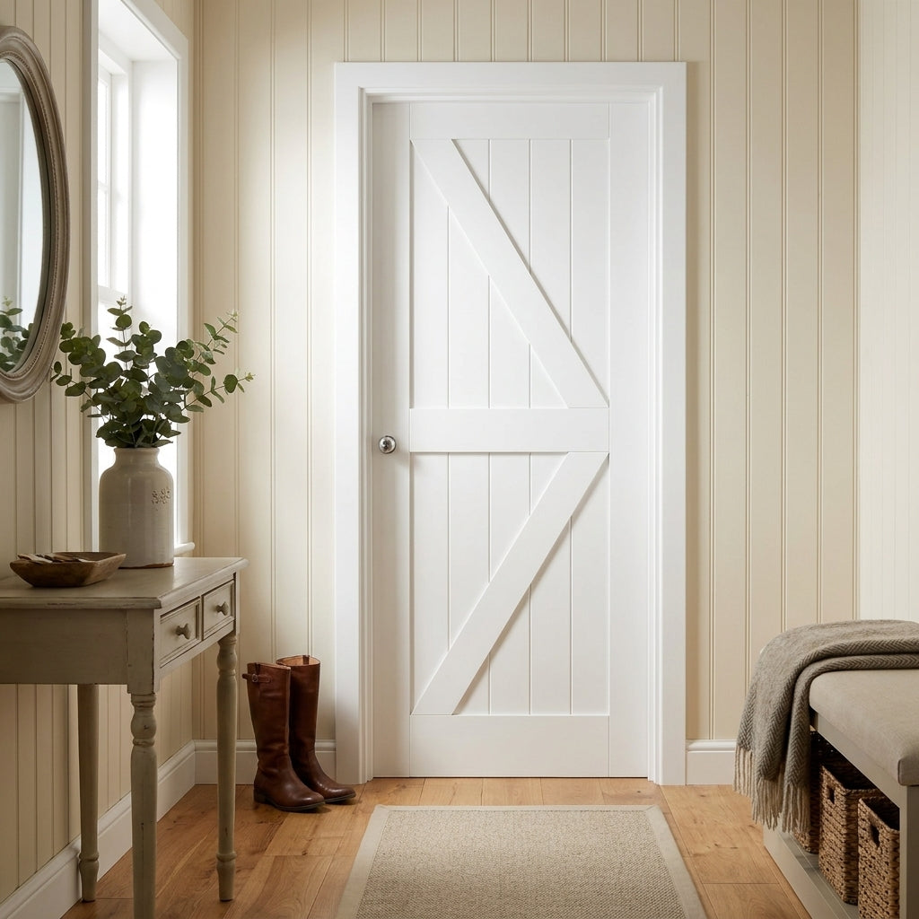FD30 Fire Door White Internal Primed Barn with Solid Engineered Timber Core