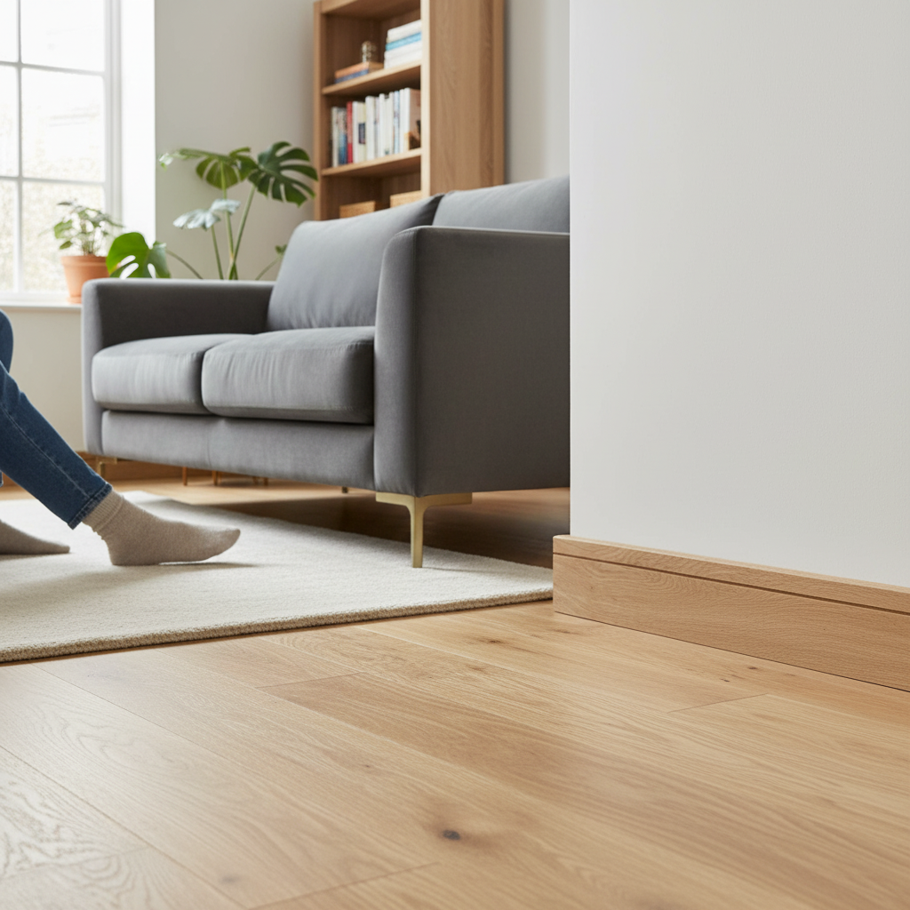 Fully Finished 2.4m Grooved Shaker Skirting Board with Rich Oak Veneer Design for Elegant Interiors - Image 2
