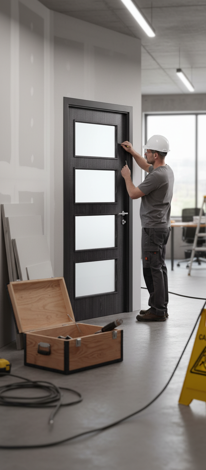 Premium Custom Made Dark Grey Ash Flush Glazed Internal Door with Solid Core and Clear Safety Glass