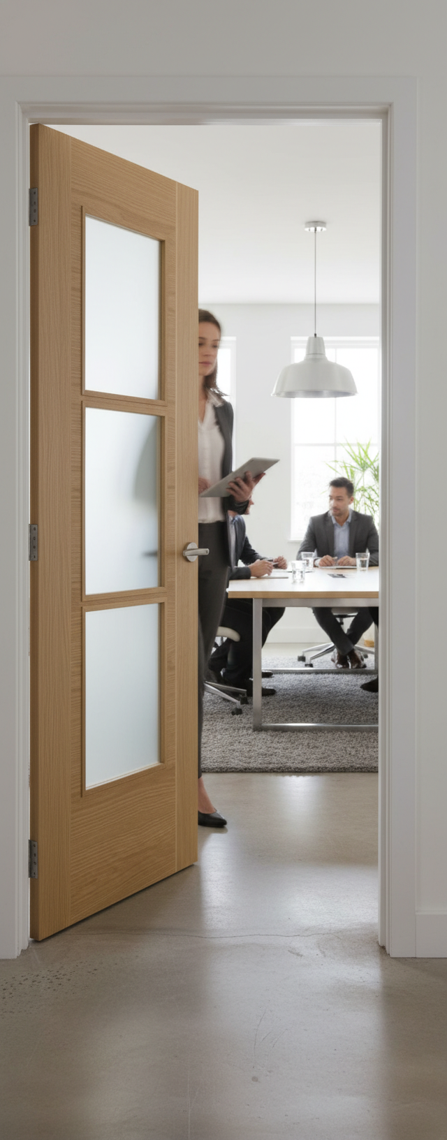 Premium Contemporary Oak Mirage 3 Light Internal Door with Ash Inlays and Clear Tempered Glass