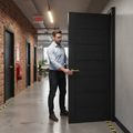 Premium Linear Black 7 Panel Laminate Fire Door with Sophisticated Design and Modern Grooves