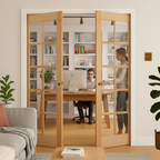 Premium Clear Glazed Double Pocket Door Set with Galvanised Steel Frame and 35mm Thick Door for Elegant Open Spaces