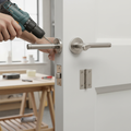 Premium Two-Tone Nickel Lever On Round Rose Bathroom Handle Set with Turn & Release Lock and Ball Bearing Hinges