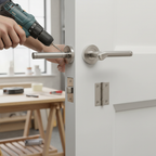 Premium Two-Tone Nickel Lever On Round Rose Bathroom Handle Set with Turn & Release Lock and Ball Bearing Hinges