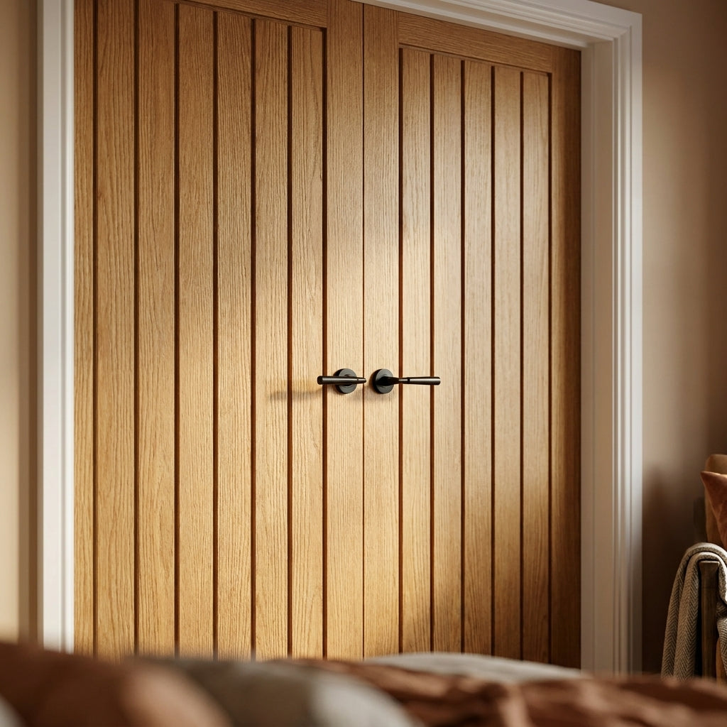 Internal Oak Door Pair, Unfinished, Solid Engineered Core, 121378 - detail view