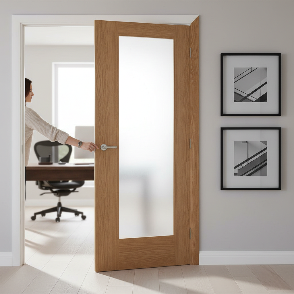 Premium Internal Oak Fully Finished Obscure Glazed Pattern 10 Door - Engineered Strength with A-Grade American White Oak Veneer