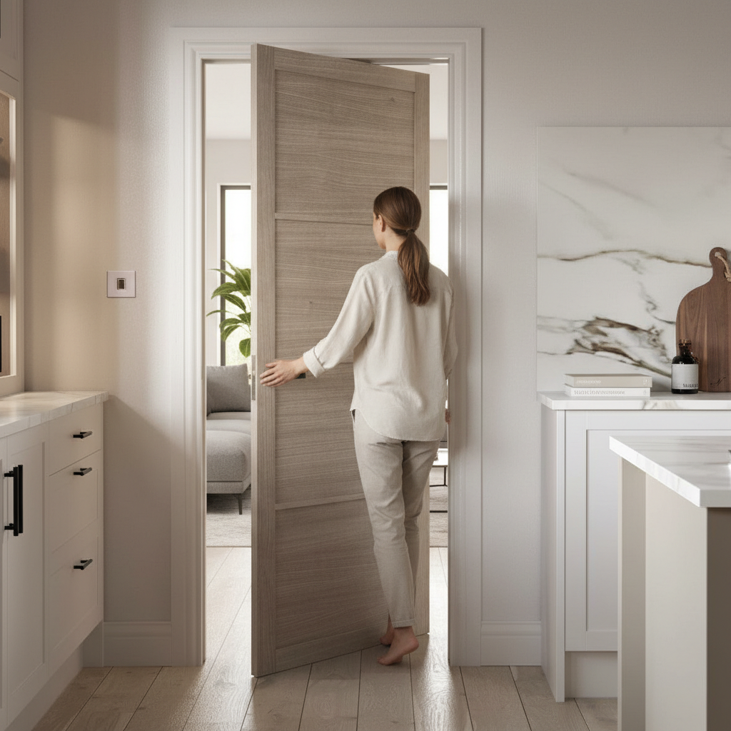 Premium Blonde Oak Slimline Internal Door with 4 Panels and Engineered Construction for Enhanced Stability