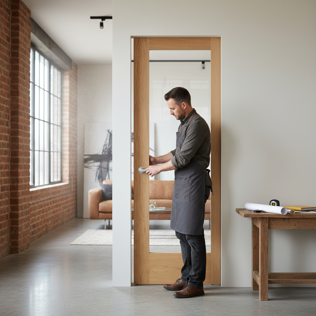 Premium Clear Glazed Flush Pocket Door Set with No Bottom Track and Space-Saving Design for Modern and Traditional Interiors