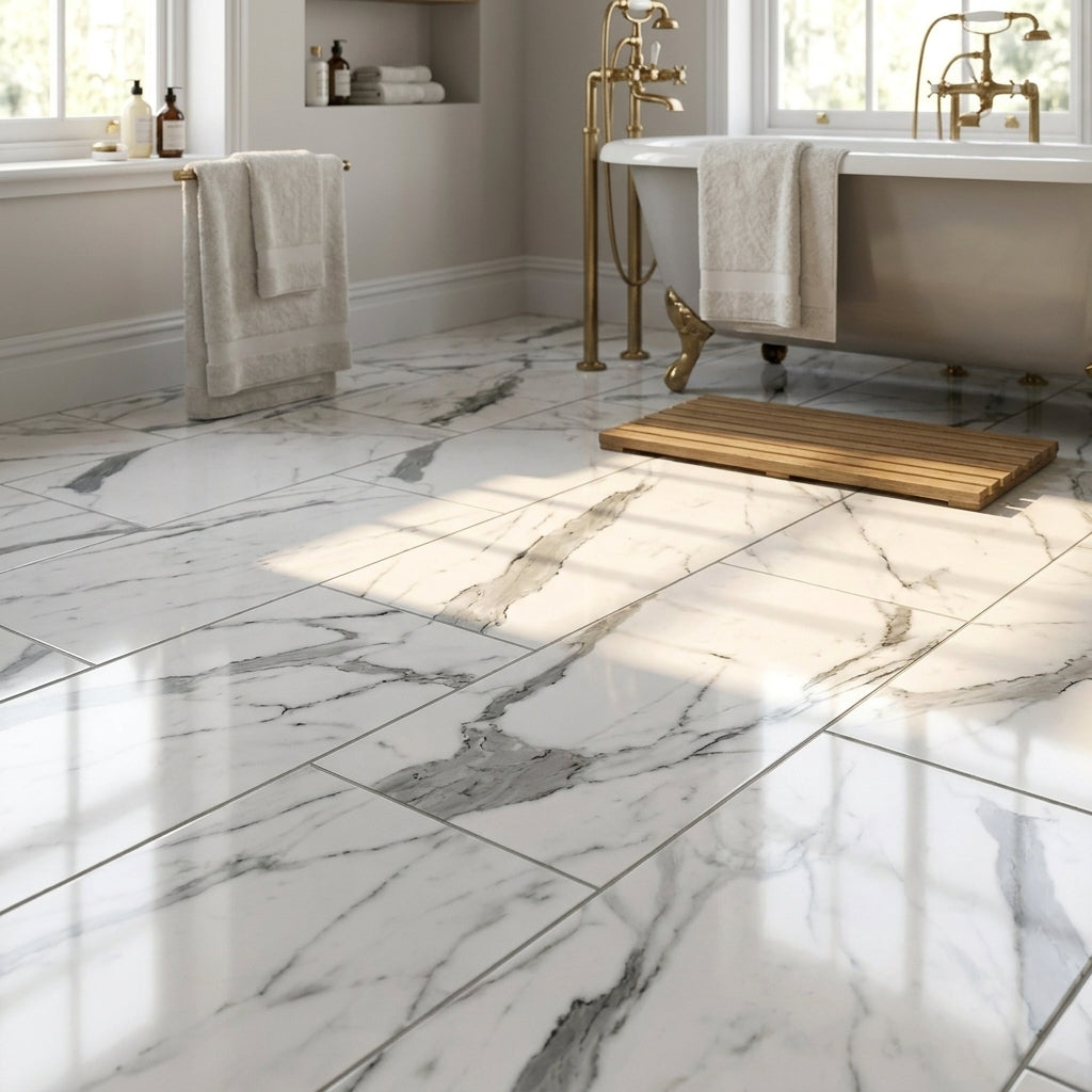 8mm High Gloss Marble Sarzana Laminate Flooring - Finish - detail view
