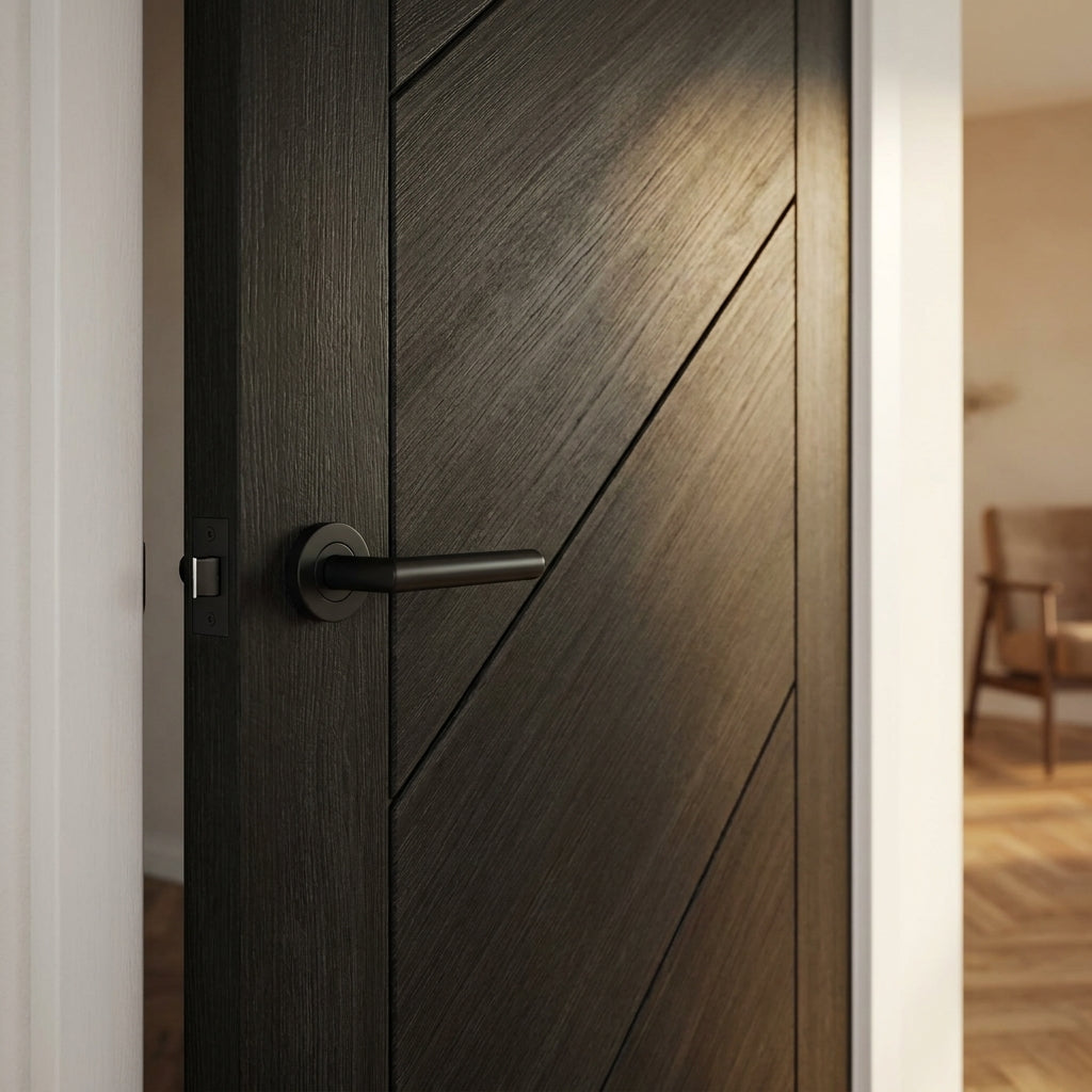 Internal Black Laminate Stockholm Door Fully Finished with Particleboard Core - detail view