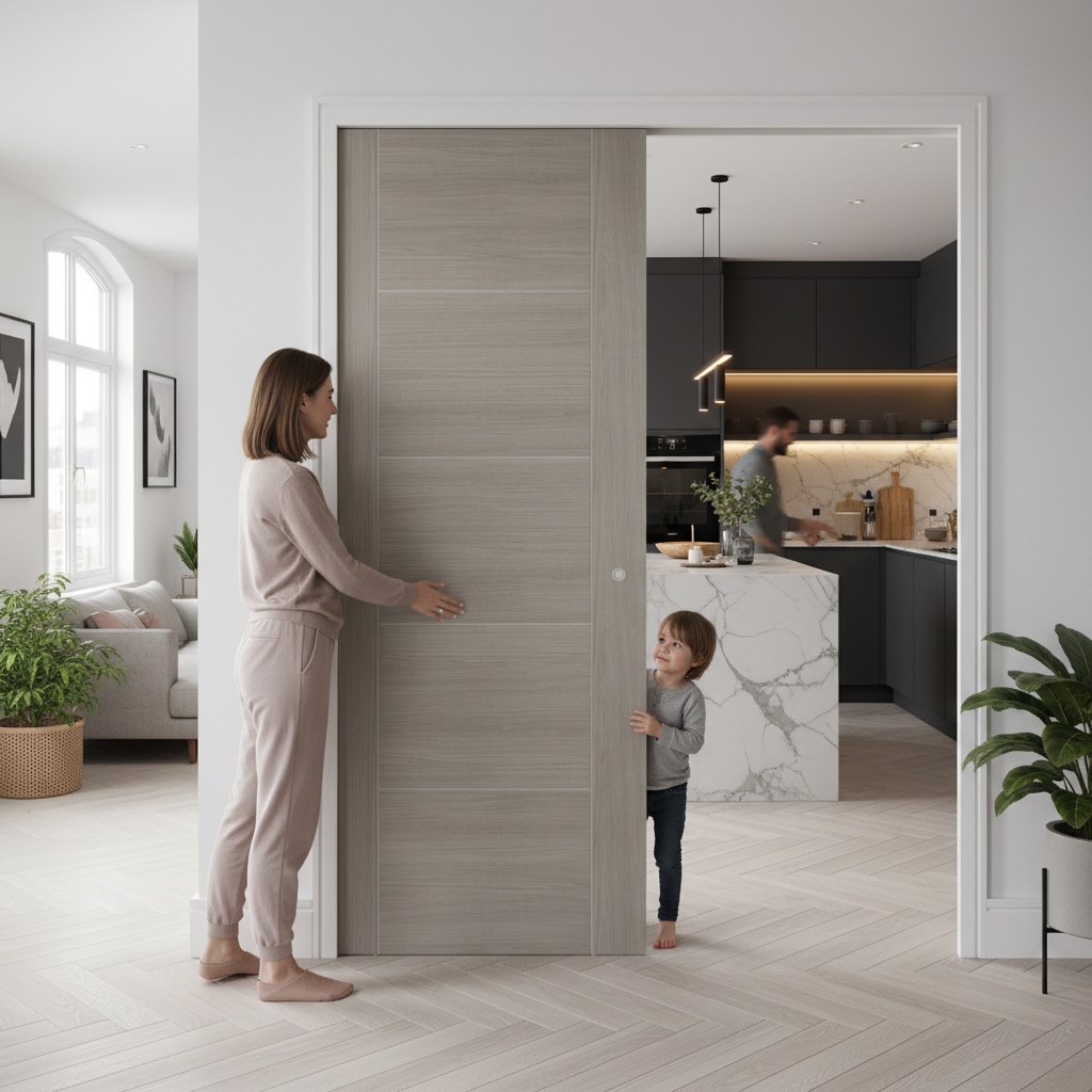 Premium Telescopic Pocket Door System with Five Panel Design and Maintenance-Free Track for Modern Home Interiors