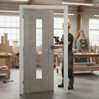 Premium Heavy Duty Laminate Glazed Door with Contemporary Grey Wood Effect and Clear Safety Glass