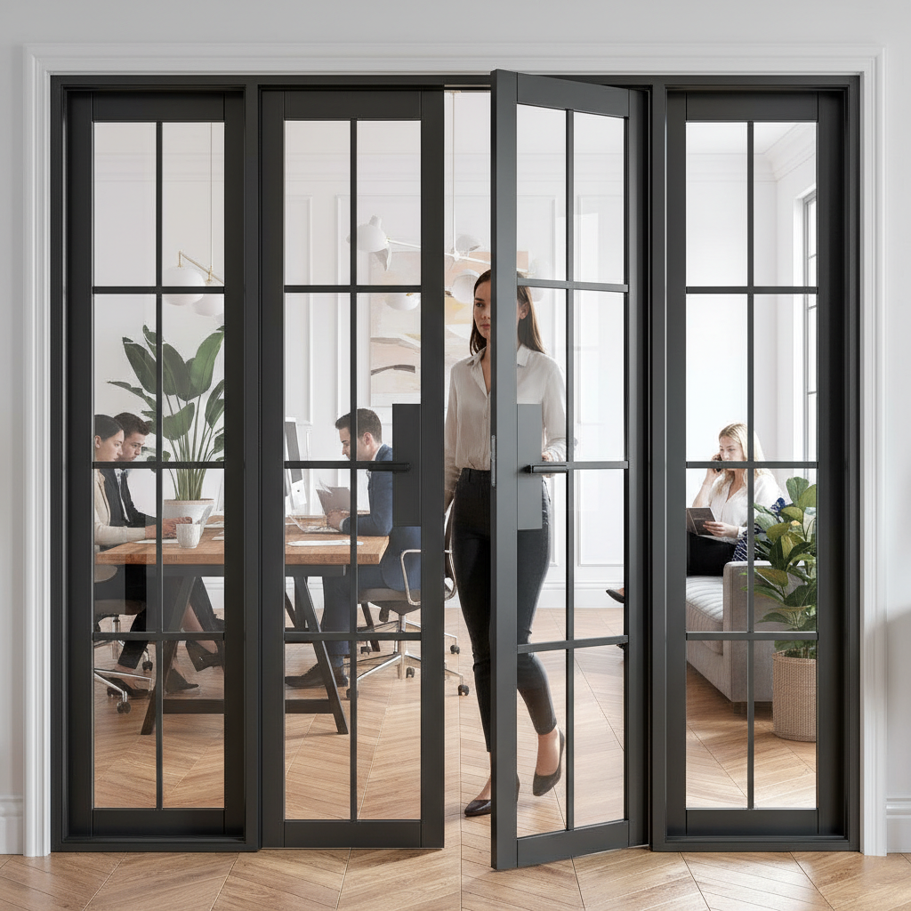 Premium Industrial Style Room Divider Set with Glass Panels and Slim Bars for Natural Light Enhancement - 2031mm x 2478mm Dimensions
