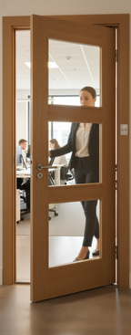 Premium Fully Finished Clear Glazed FD30 Fire Door with 3 Panel Design for Enhanced Light Flow and Durability
